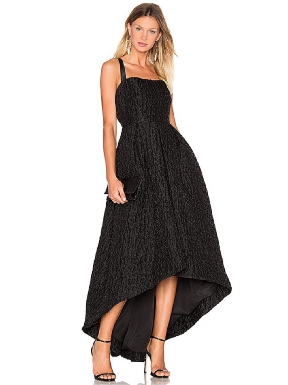 Cynthia Rowley Textured Jacquard Black High Low Formal Evening Gown Size 8